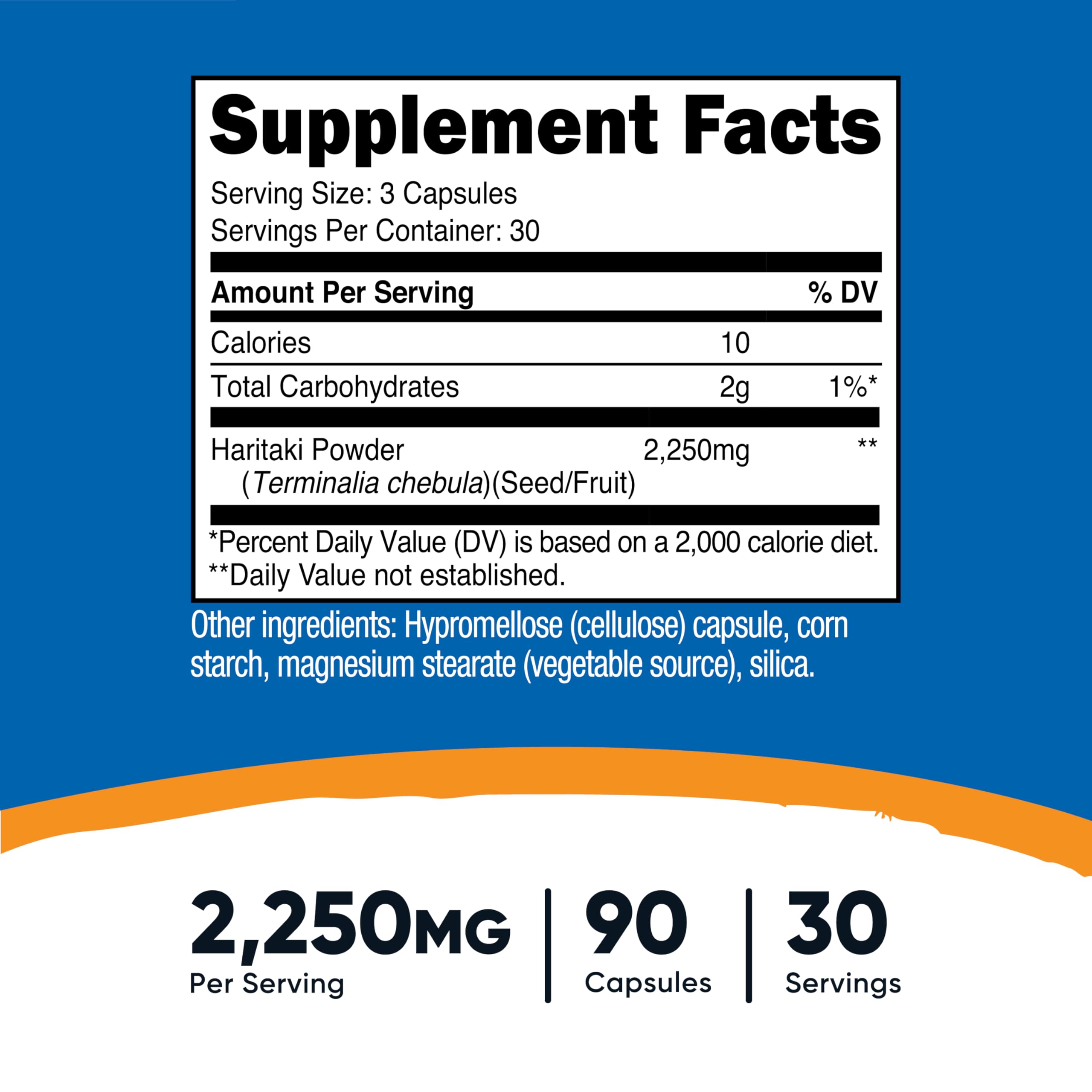 Nutricost Haritaki dietary supplement nutritional facts label