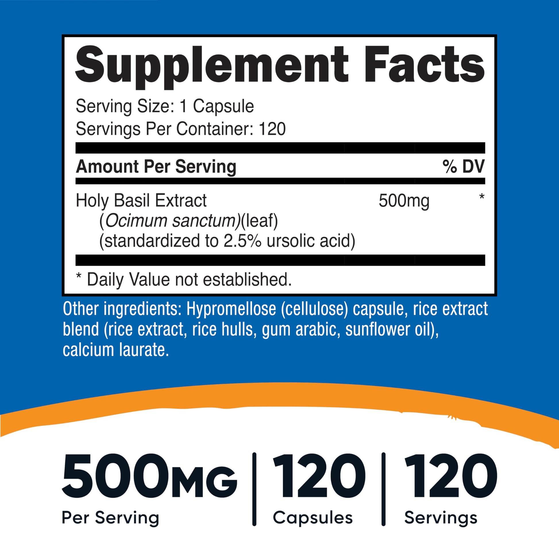 Nutricost Holy Basil dietary supplement label details