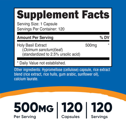 Nutricost Holy Basil dietary supplement label details