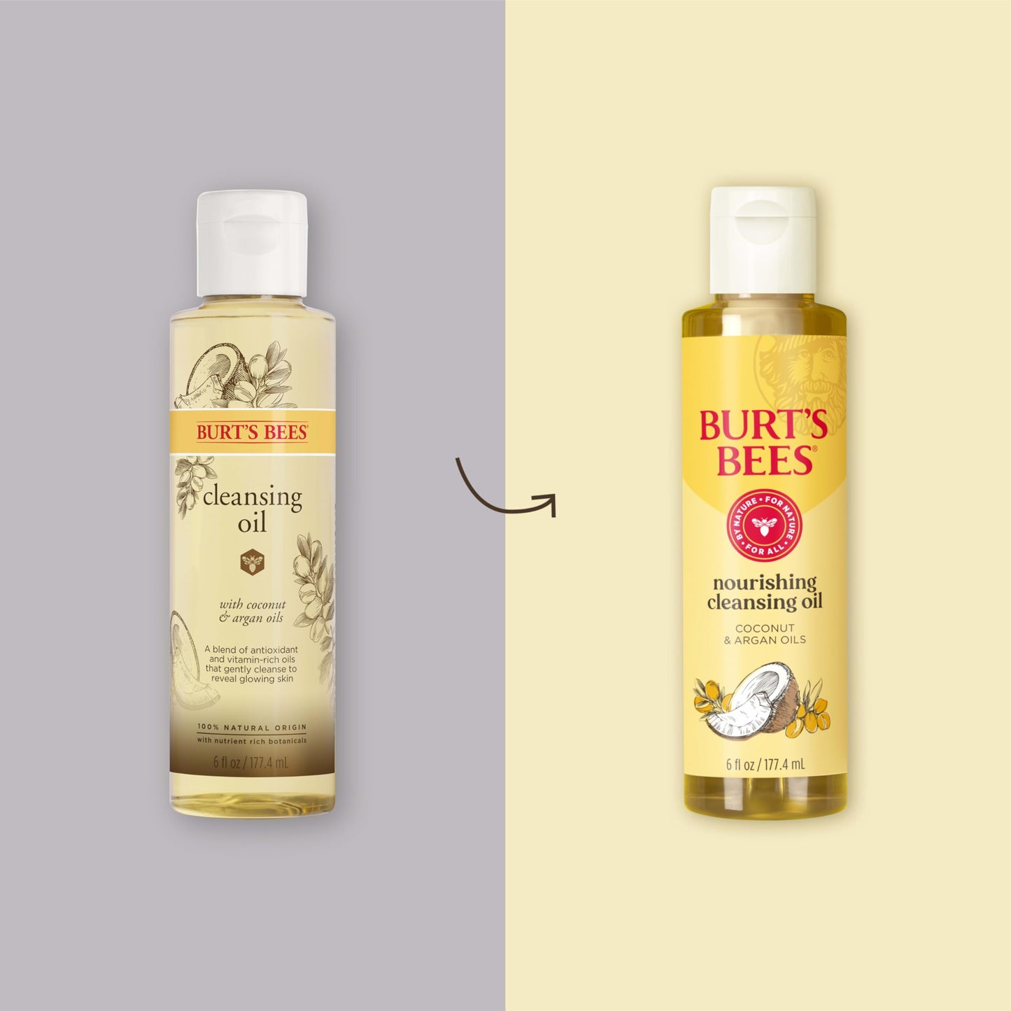 Burts Bees facial cleansing oil with coconut and argan oils text label detail