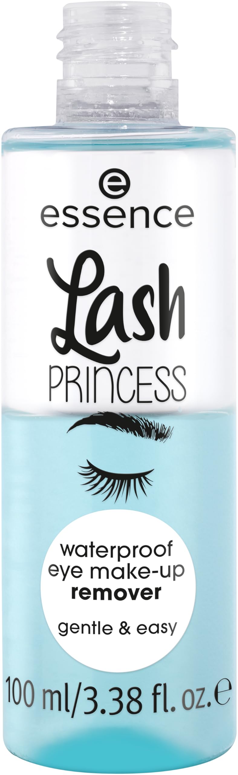 Close up of Essence Lash Princess 2-phase makeup remover liquid