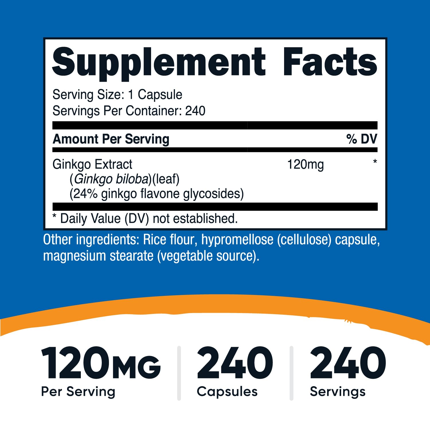 Nutricost Ginkgo Biloba extra strength supplement nutritional facts and daily serving info