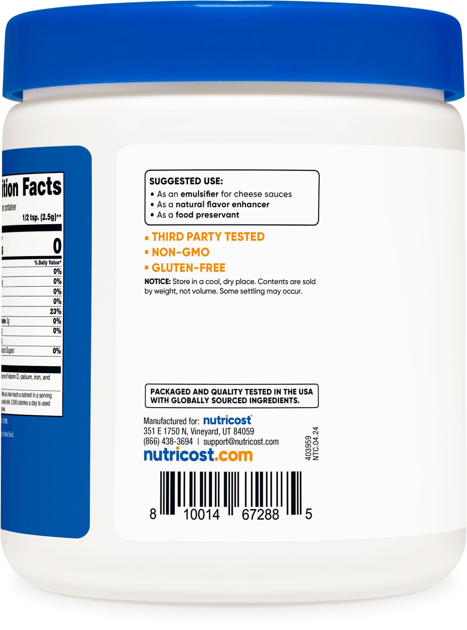 Nutricost natural flavor enhancer and food preservative jar back packaging