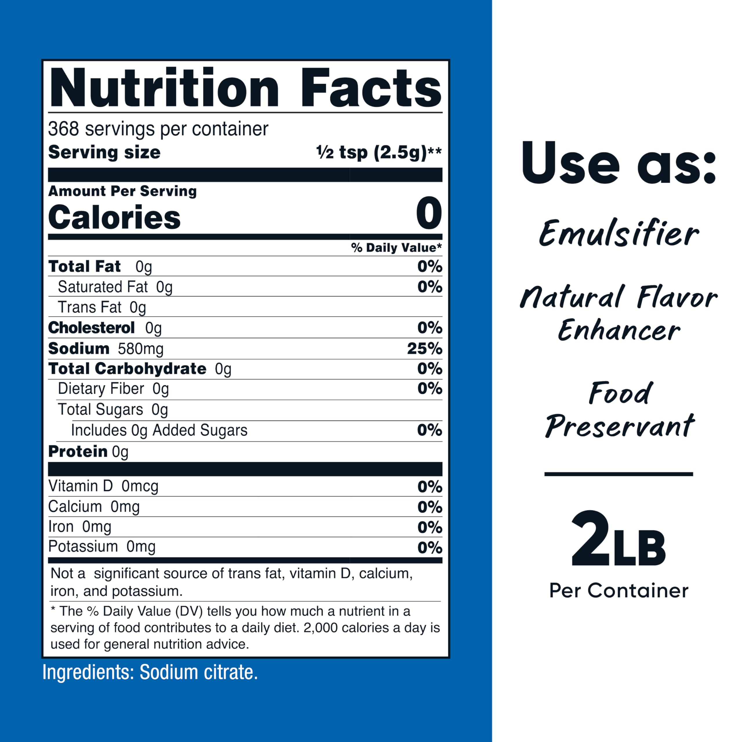 Nutricost Sodium Citrate Powder back label showing ingredients and product specifications