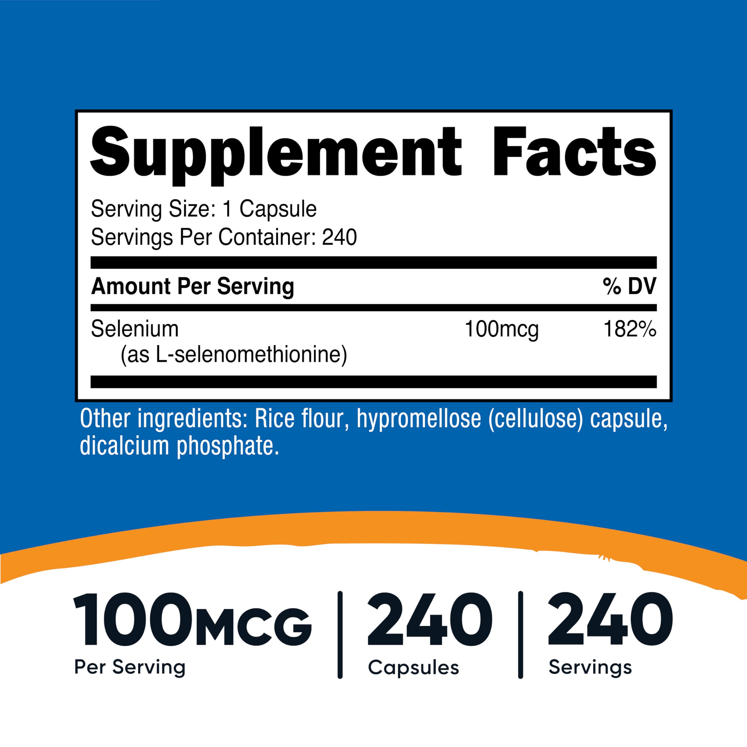 Nutricost Selenium 100mcg 240 vegetarian capsules nutritional facts label