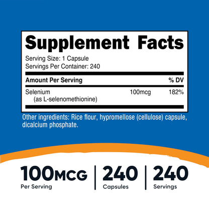 Nutricost Selenium 100mcg 240 vegetarian capsules nutritional facts label