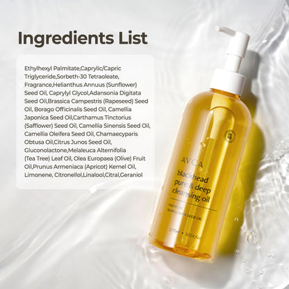 Back label of AVCA cleansing oil showing ingredients