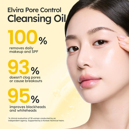 Elvira Pore Control Cleansing Oil packaging showing plant-based ingredients