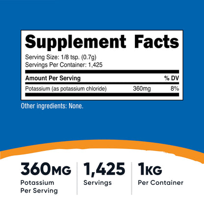 Nutricost pure unflavored electrolyte supplement tub showing supplement facts and ingredient list