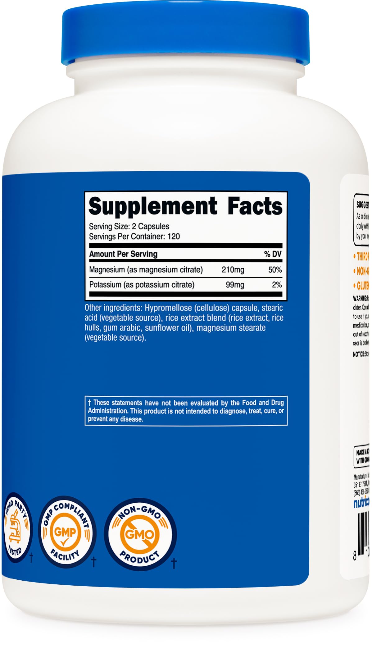 Non-GMO and gluten free certification labels on Nutricost bottle