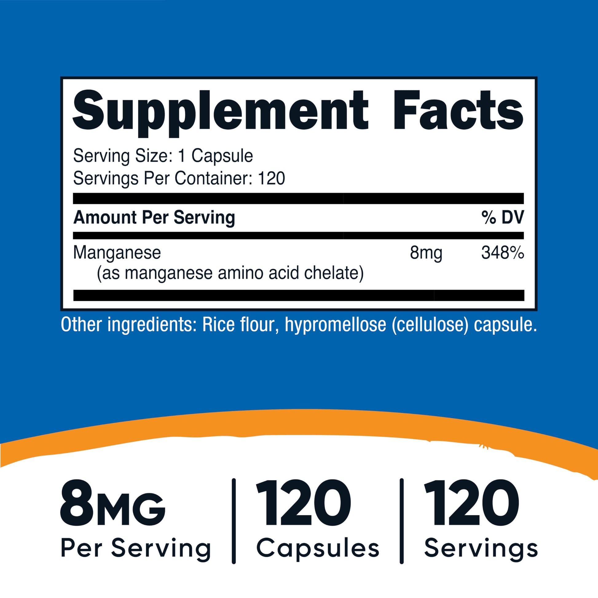 Nutricost Manganese 8mg supplement label details