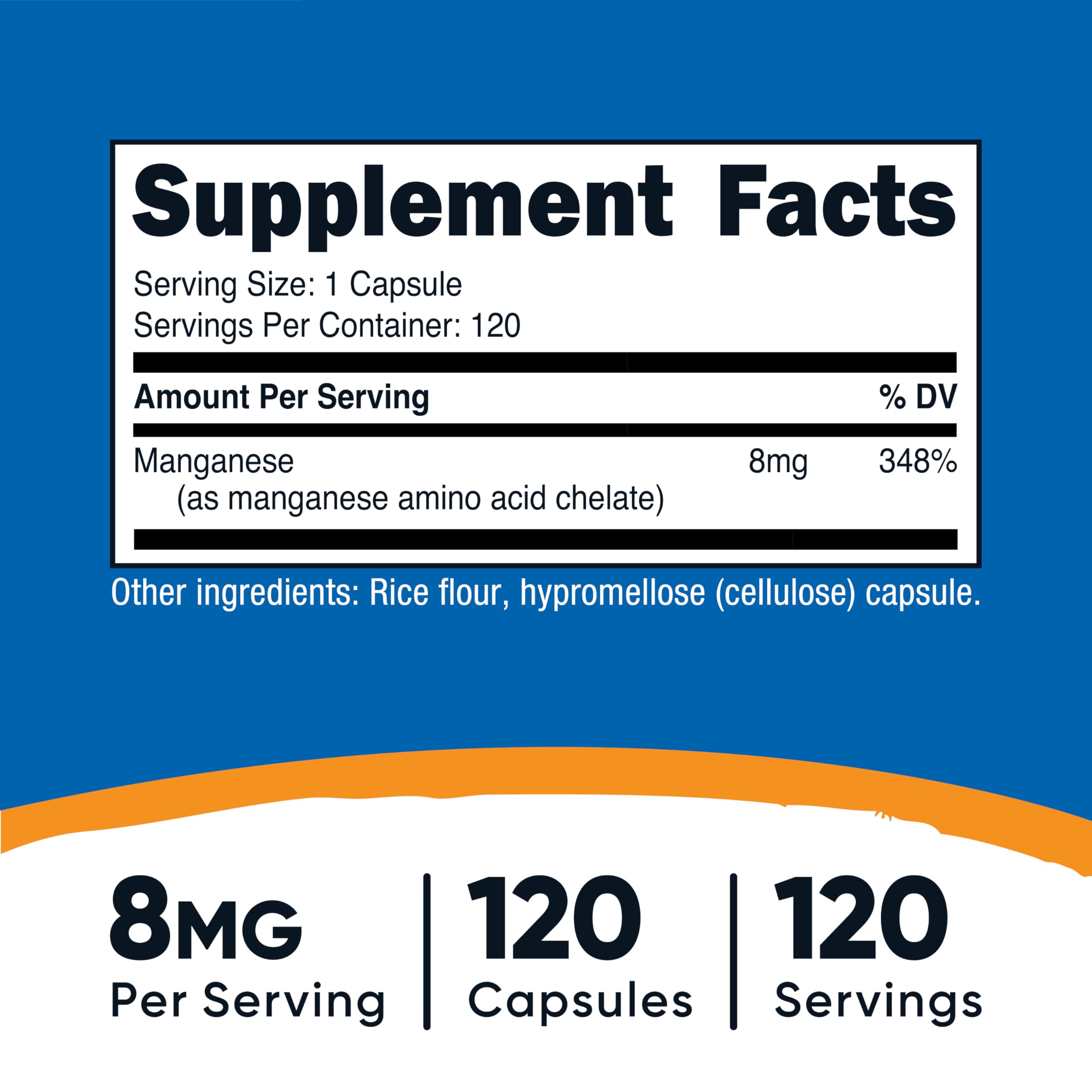 Nutricost Manganese 8mg supplement label details