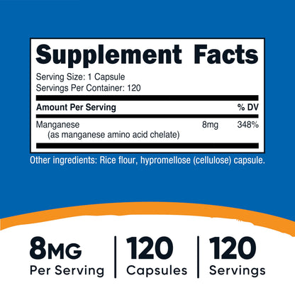 Nutricost Manganese 8mg supplement label details