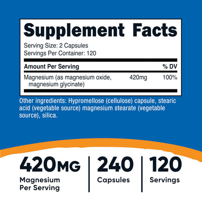 Nutricost Magnesium dual blend supplement facts label showing oxide and glycinate ingredients