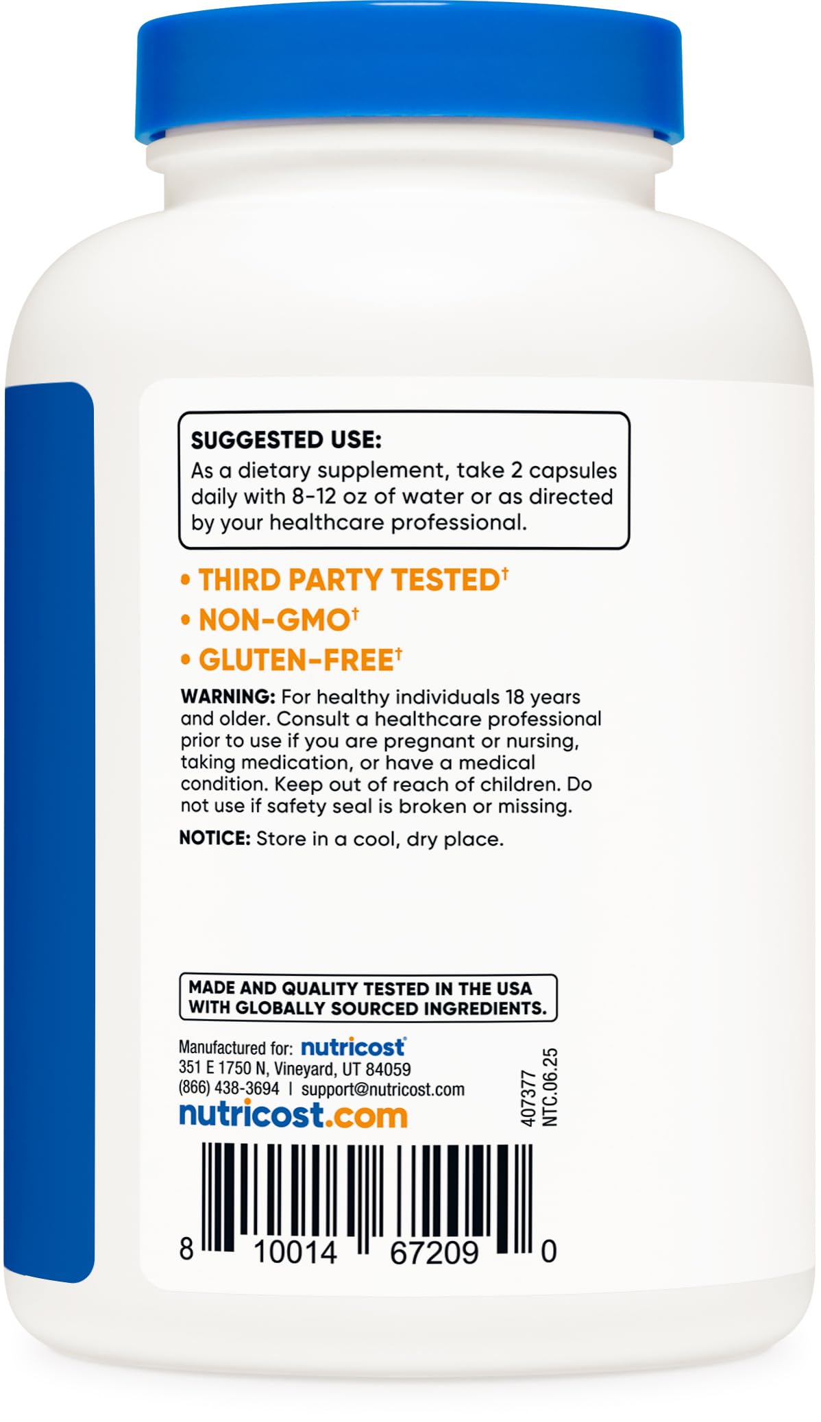 Authentic USA imported Nutricost Extra Strength Magnesium complex packaging detail