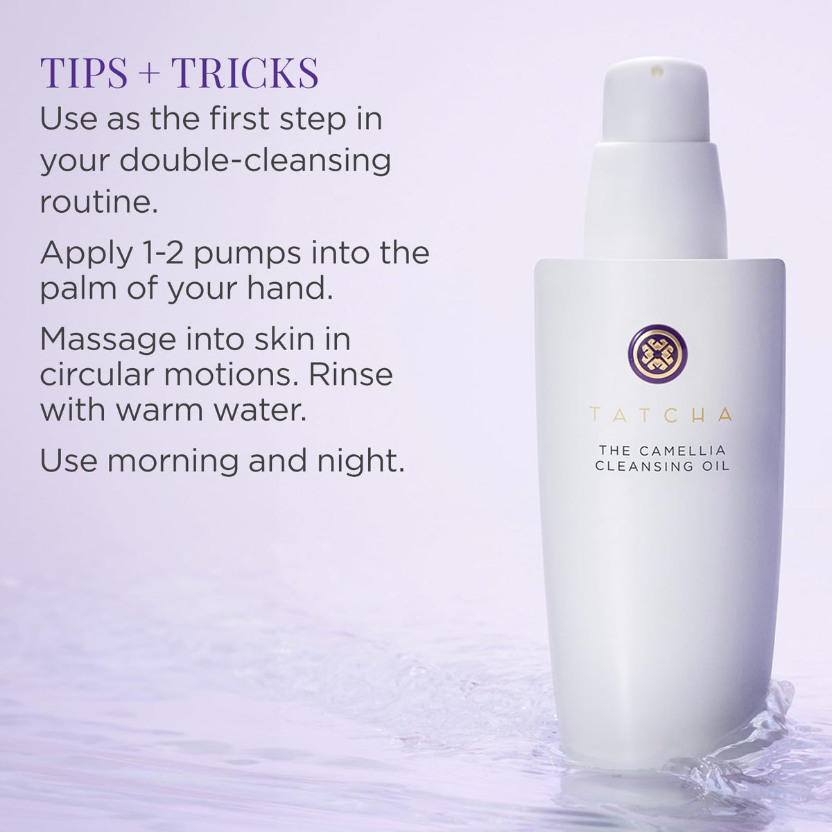 Tatcha 150 milliliters cleansing oil bottle close up label