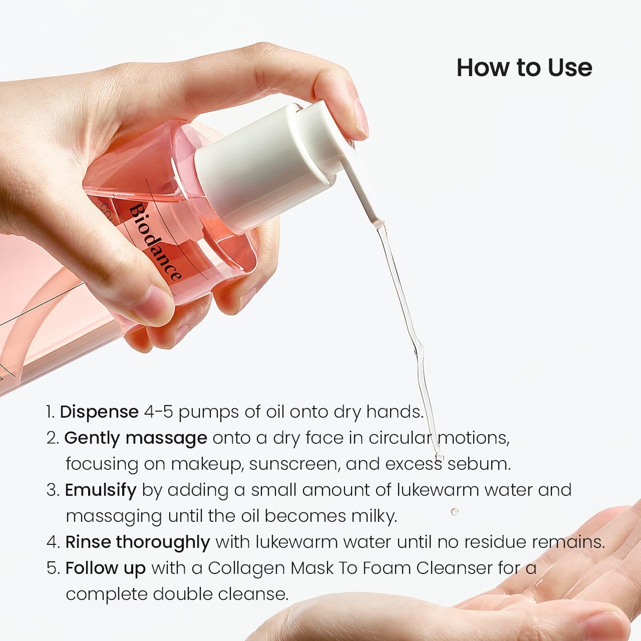 Biodance Collagen Cleansing Oil application on face removing makeup