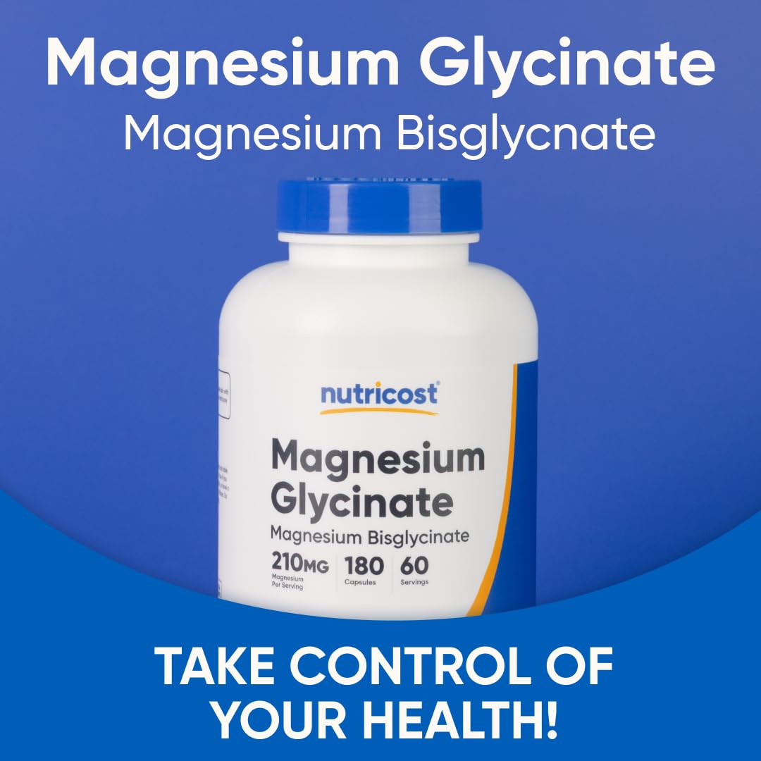 Nutricost Magnesium Glycinate 180 counts premium white bottle packaging close up