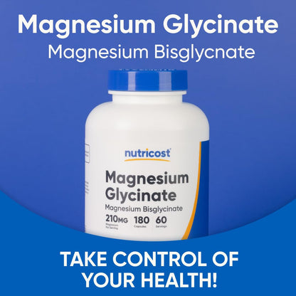 Nutricost Magnesium Glycinate 180 counts premium white bottle packaging close up