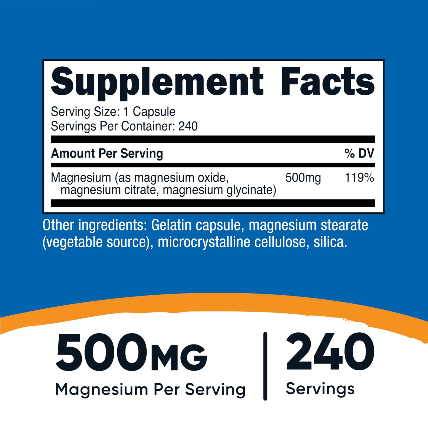 Nutricost Magnesium Complex 500mg triple blend supplement facts label