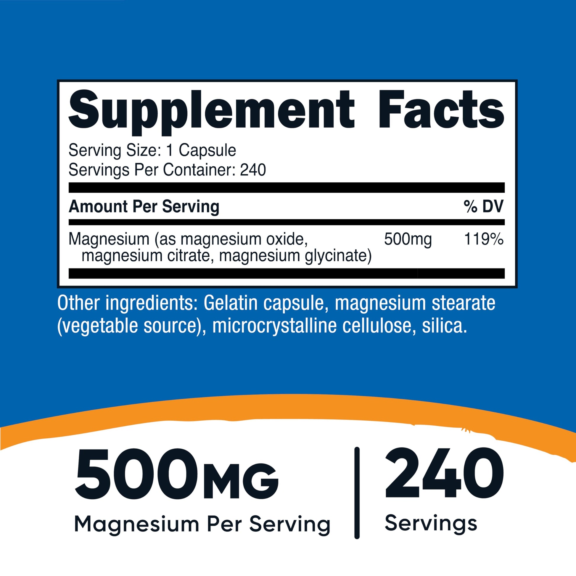 Nutricost Magnesium Complex 500mg triple blend supplement facts label