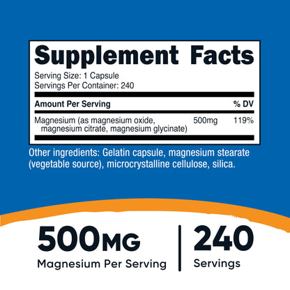 Nutricost Magnesium Complex 500mg triple blend supplement facts label