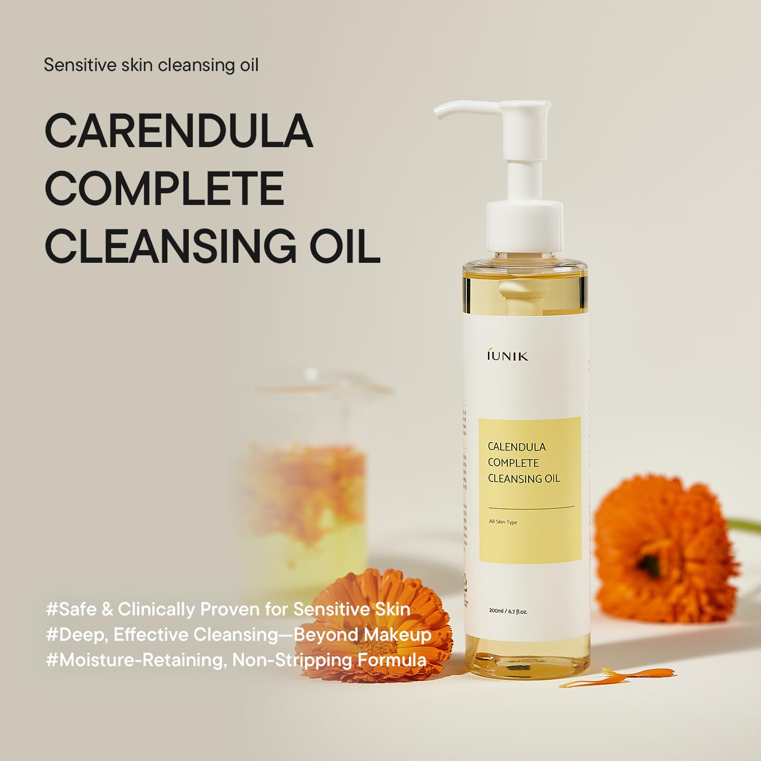 Applying iUNIK oil cleanser on dry skin
