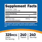 Nutricost Kelp Tablets supplement facts panel and nutritional label.