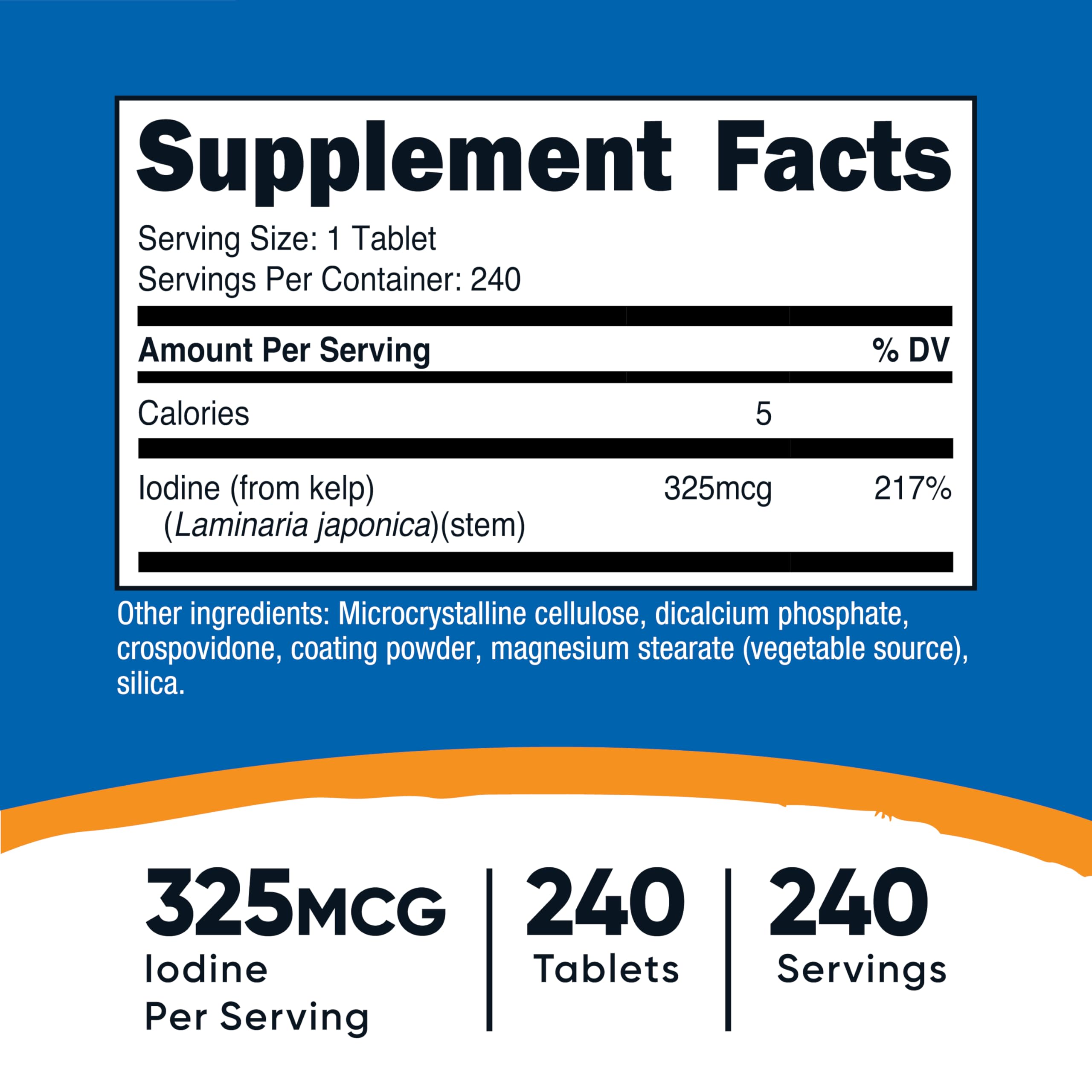 Nutricost Kelp 325mcg iodine supplement bottle side view