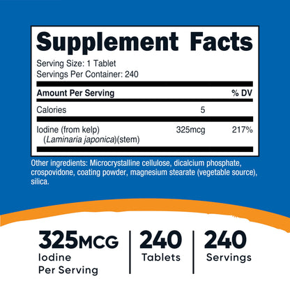 Nutricost Kelp 325mcg iodine supplement bottle side view