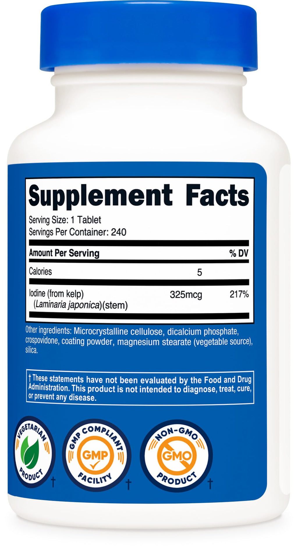Nutricost Kelp Tablets bottle displayed with natural wellness elements.
