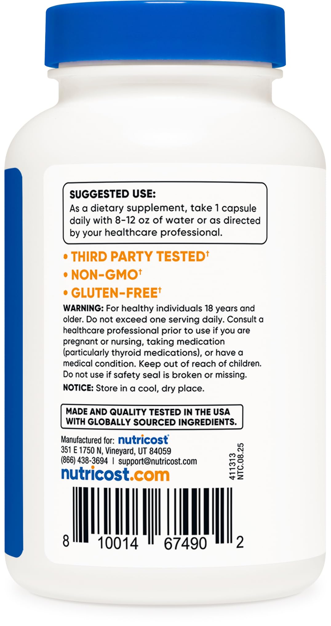 Supplement facts label on Nutricost Iodine 325mcg bottle