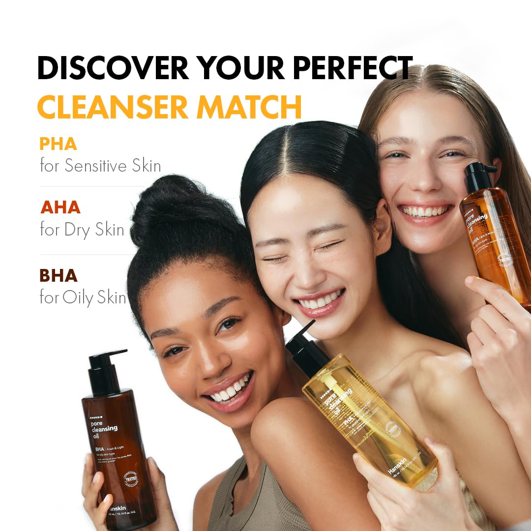 Hanskin PHA Pore Cleansing Oil complete skincare set arrangement