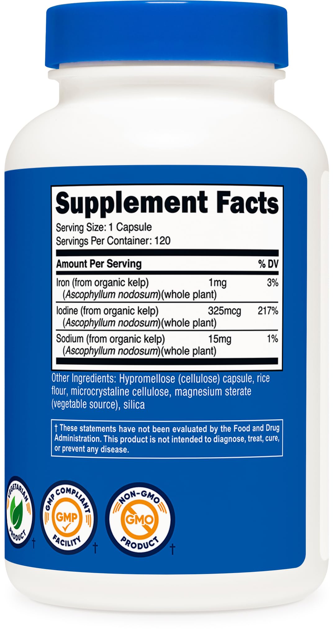 Top view of Nutricost Iodine vegetarian capsule bottle