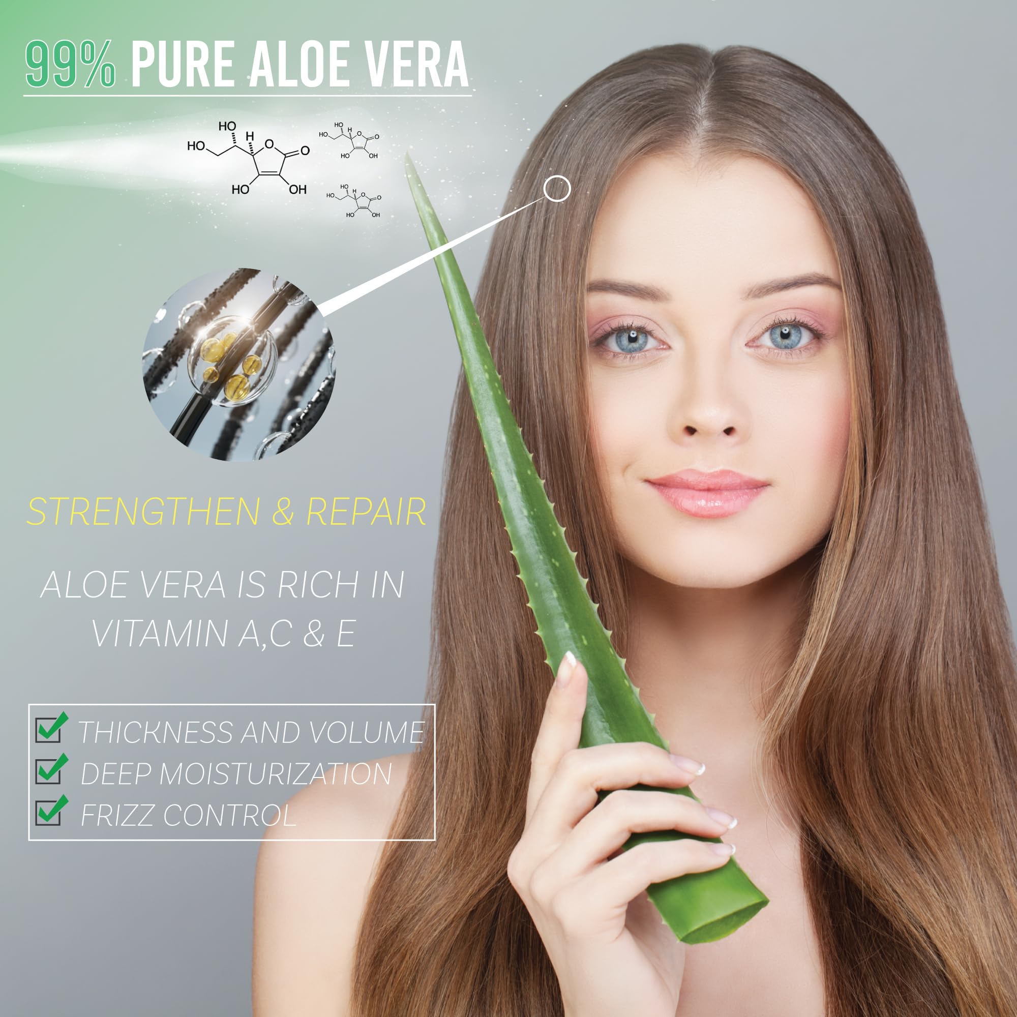 Applying Green Leaf Naturals aloe spray to hair for frizz control