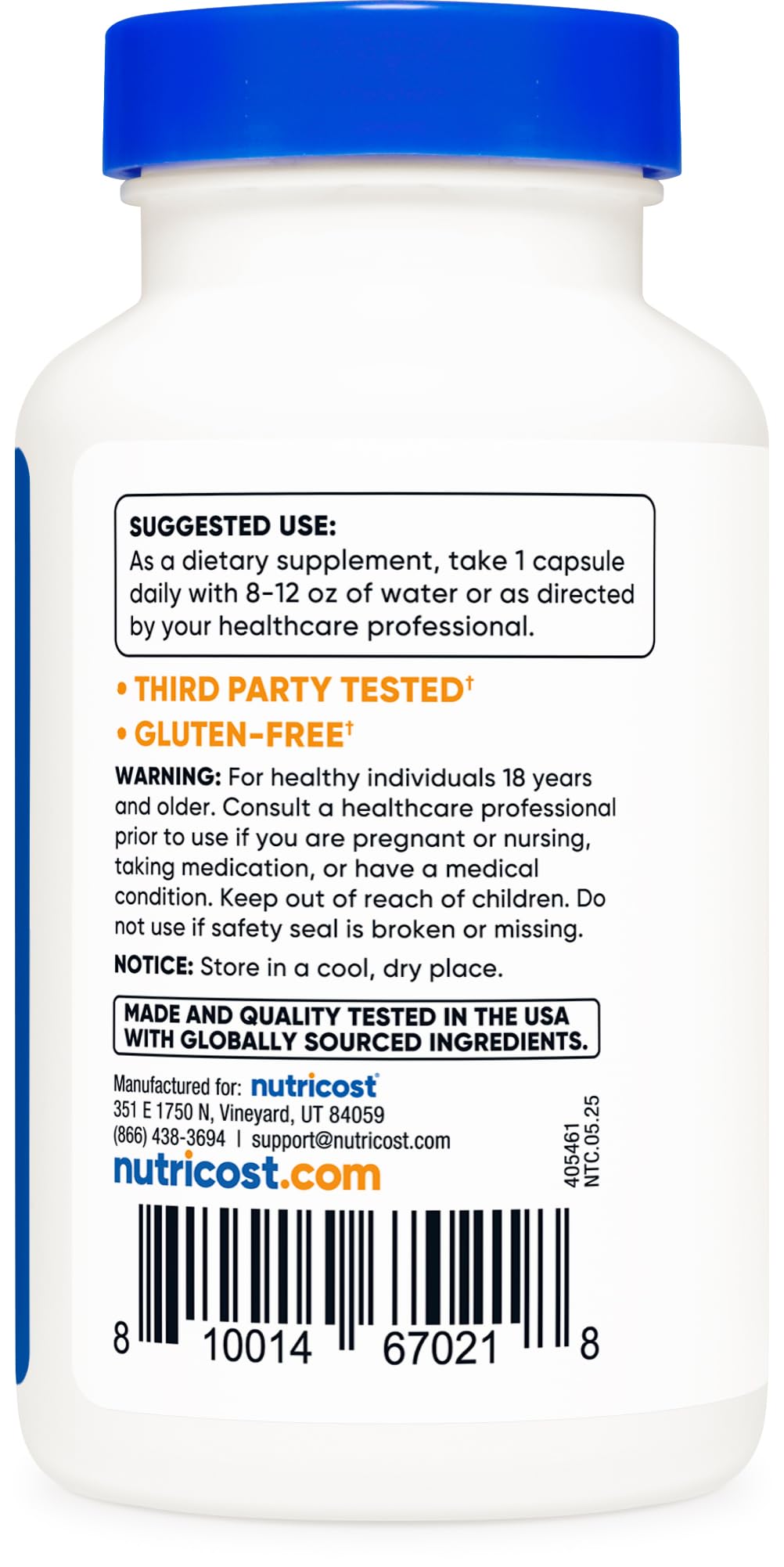Close-up of the capsule texture and standard serving size details for the Nutricost mineral formula.