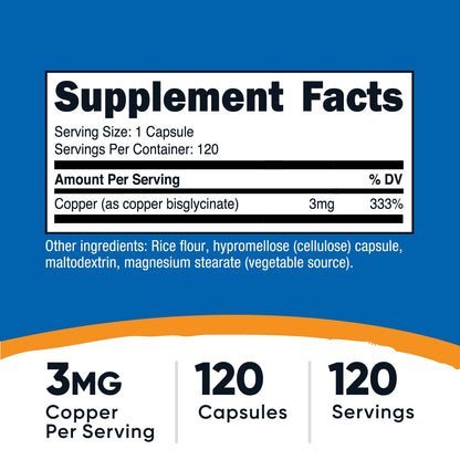 Nutricost Copper Glycinate supplement label details