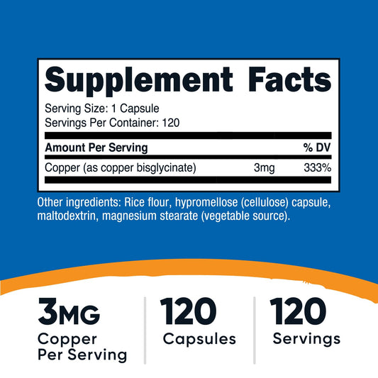 Nutricost Copper Glycinate supplement label details