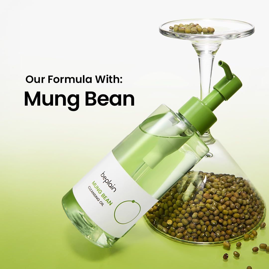 Beplain mung bean cleansing oil in use during skincare routine