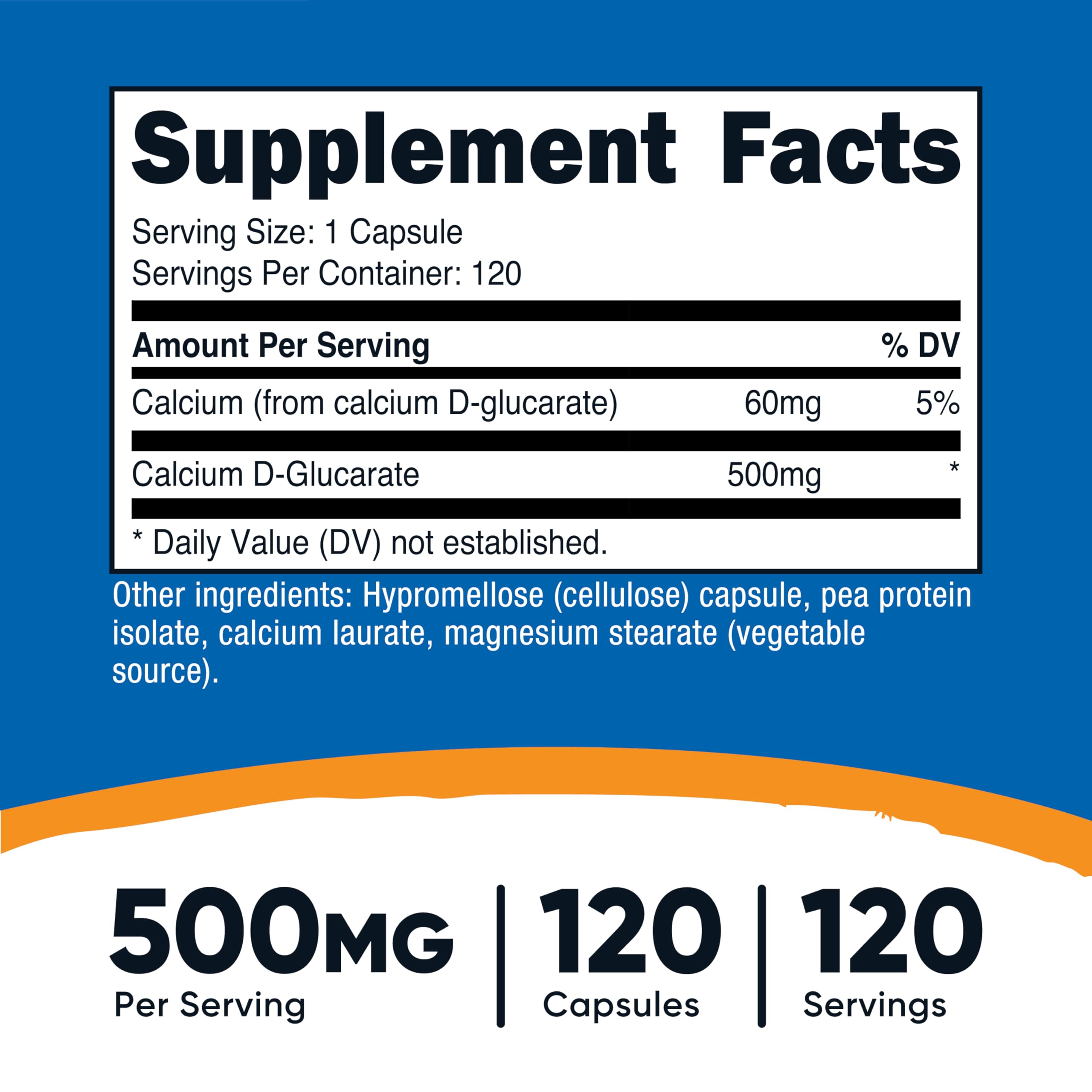 Nutricost Calcium D-Glucarate supplement facts label