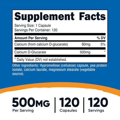 Nutricost Calcium D-Glucarate supplement facts label