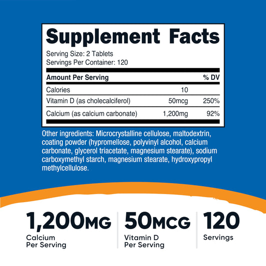 Nutricost Calcium with Vitamin D3 supplement label showing ingredients
