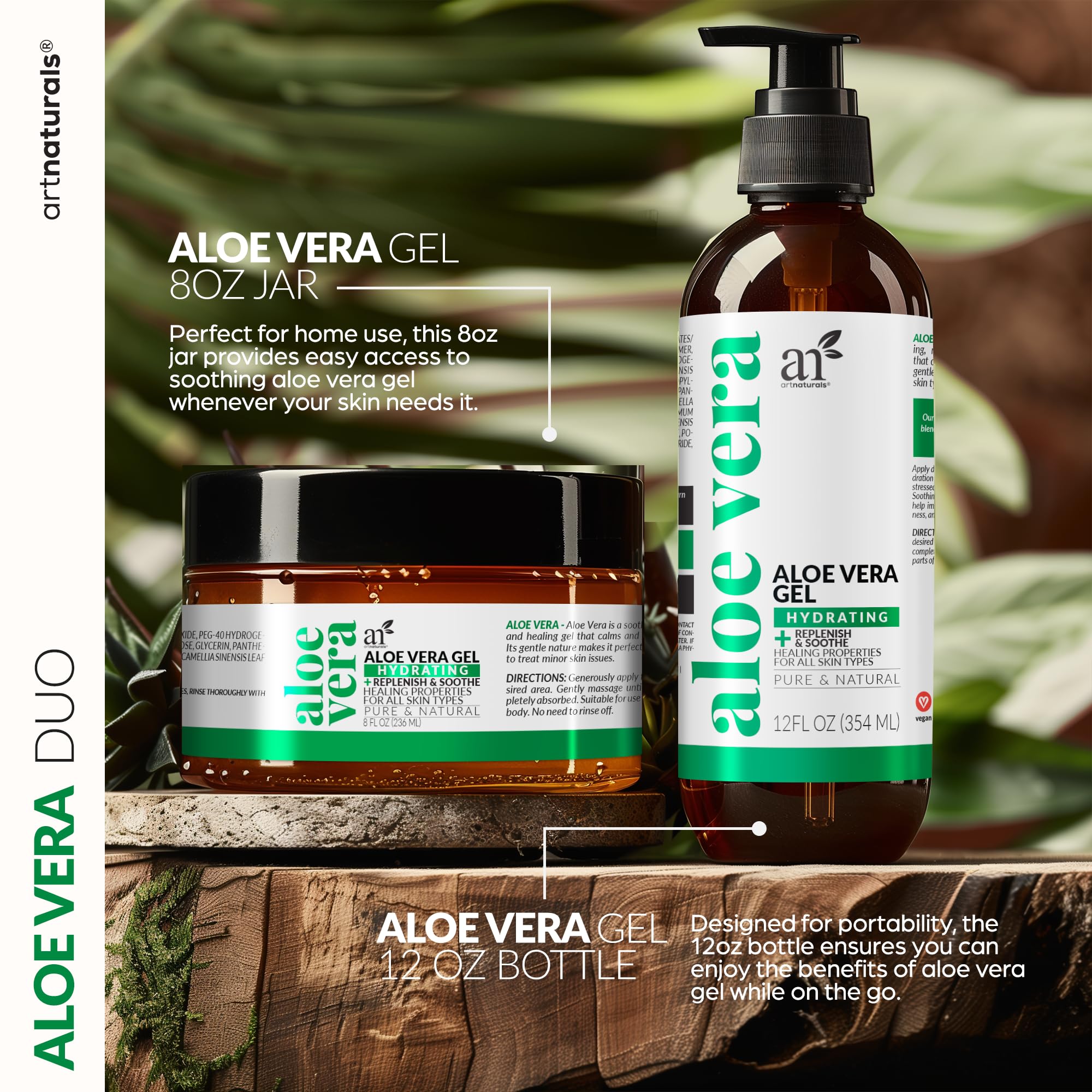 Artnaturals 12 fluid ounce aloe vera gel pump bottle for face and body