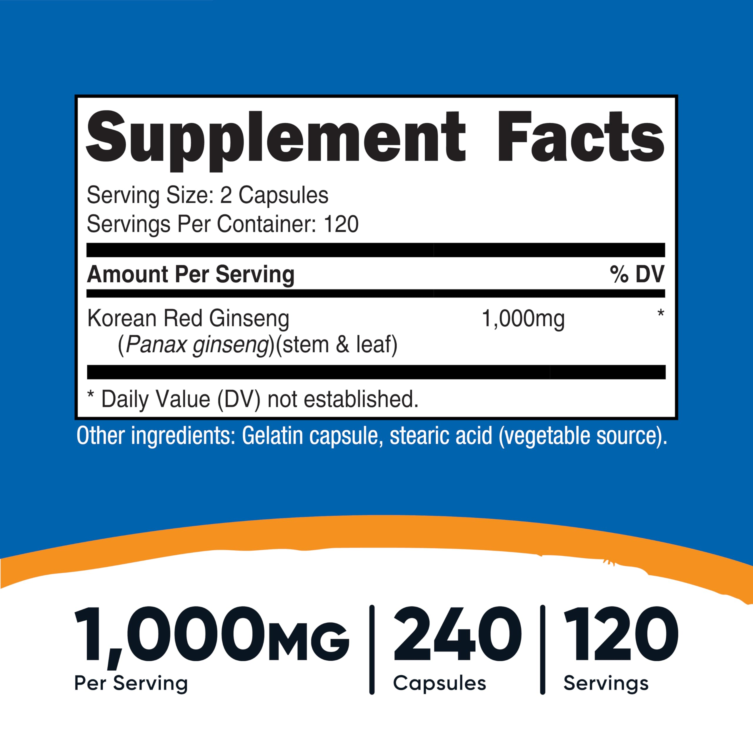 Nutricost Korean Red Ginseng label showing 240 capsules count
