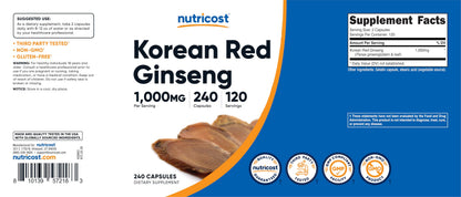 Nutricost brand Korean Red Ginseng dietary supplement bottle