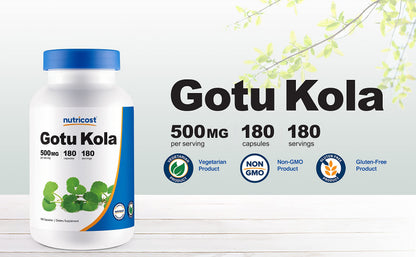 Standardized leaf extract Gotu Kola daily wellness supplement bottle seal check