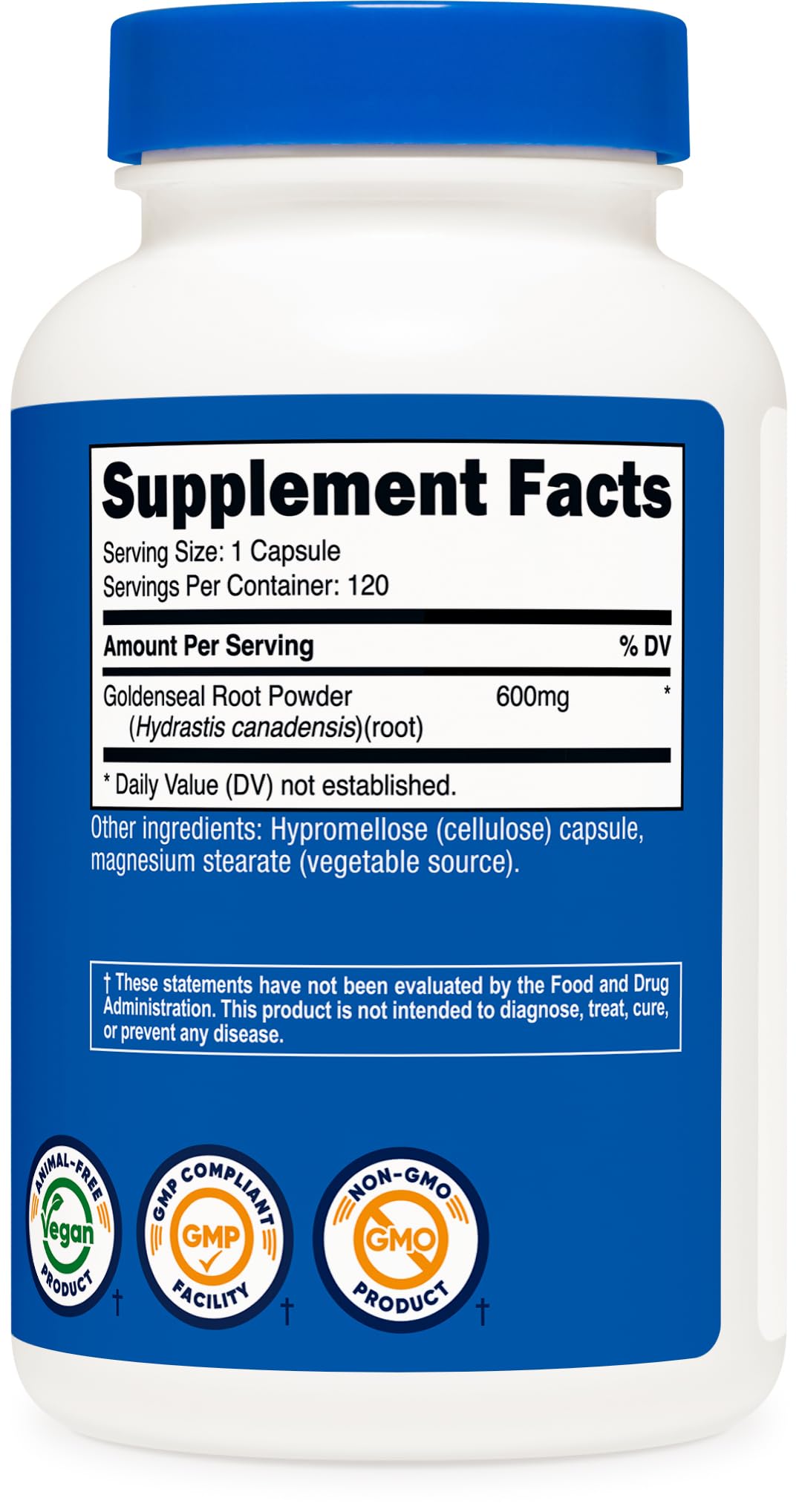 Nutricost Goldenseal Root 120 vegetarian capsules bottle standing upright on clean surface