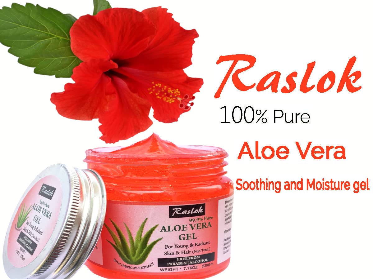 Raslok natural organic aloe vera gel for face and hair care