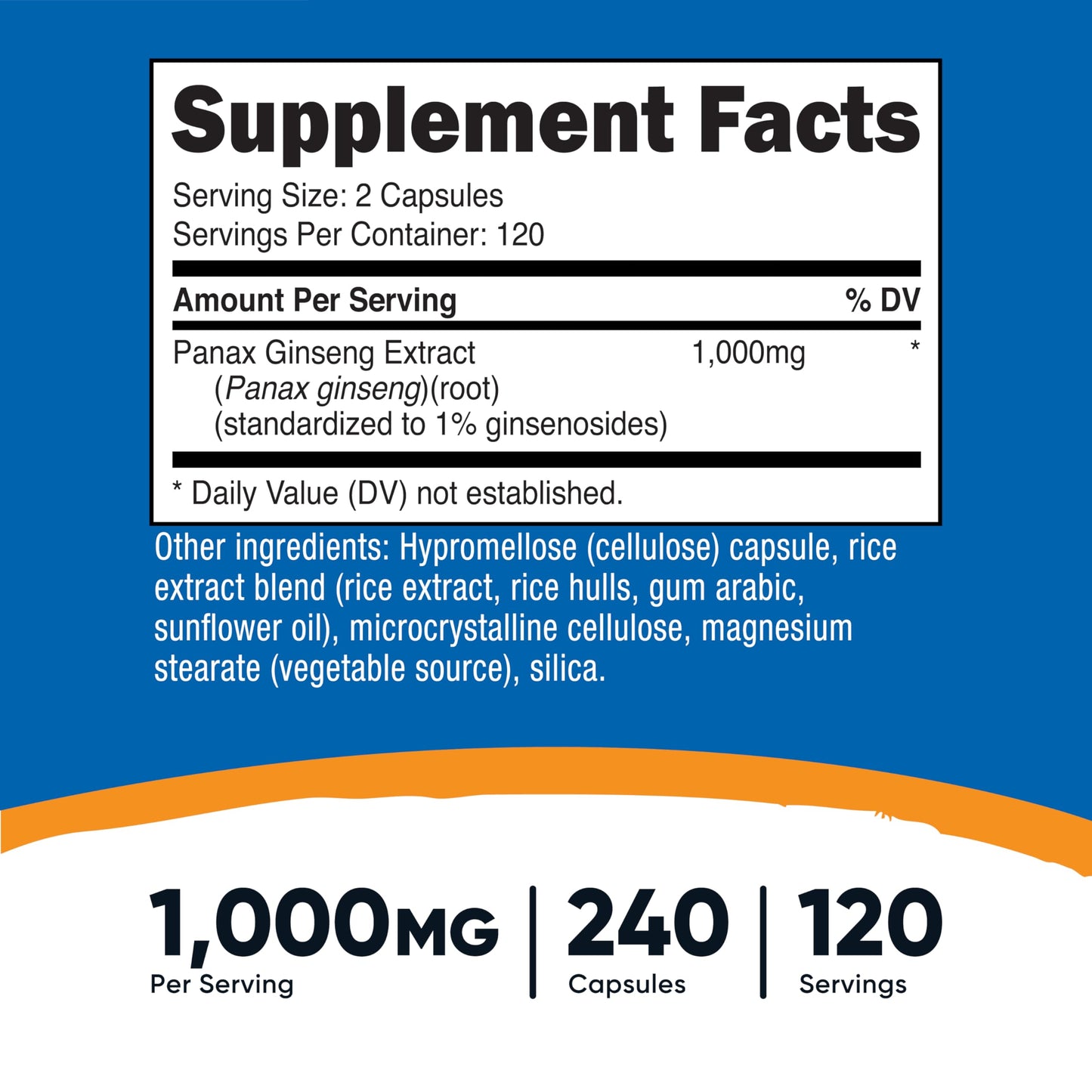 Nutricost Panax Ginseng 1000mg capsules bottle label details