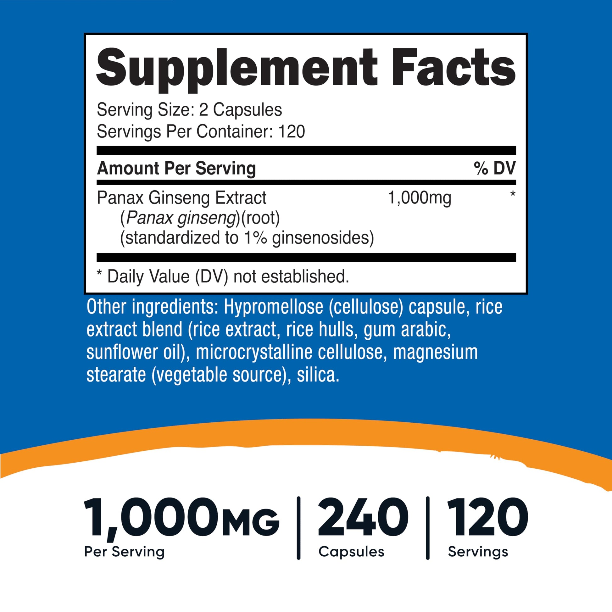 Nutricost Panax Ginseng 1000mg capsules bottle label details